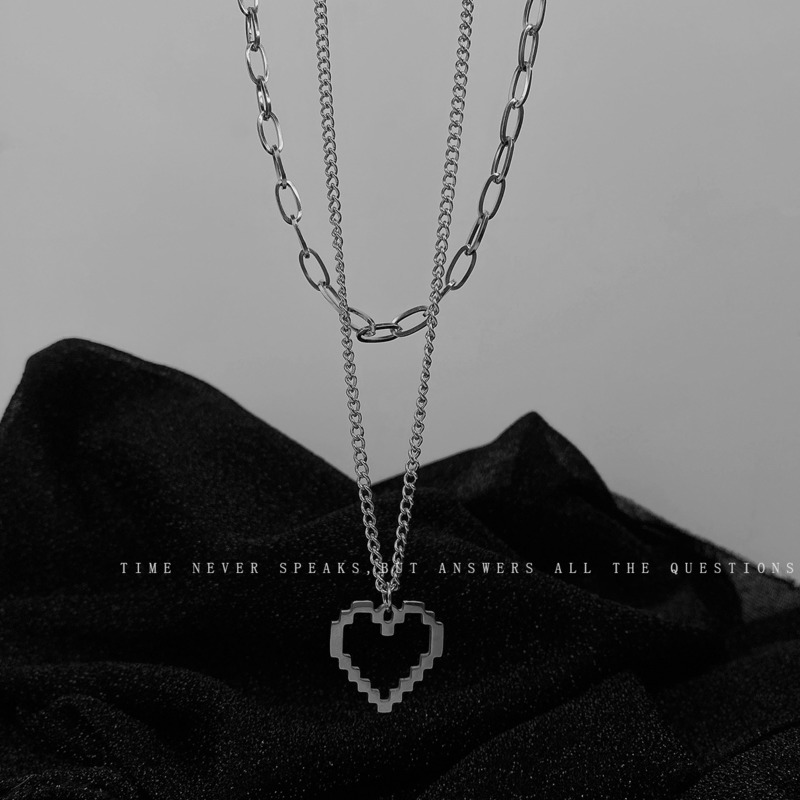 Dây Chuyền Thép Titan Hai Lớp Mặt Hình Trái Tim Phong Cách Hip Hop 19916