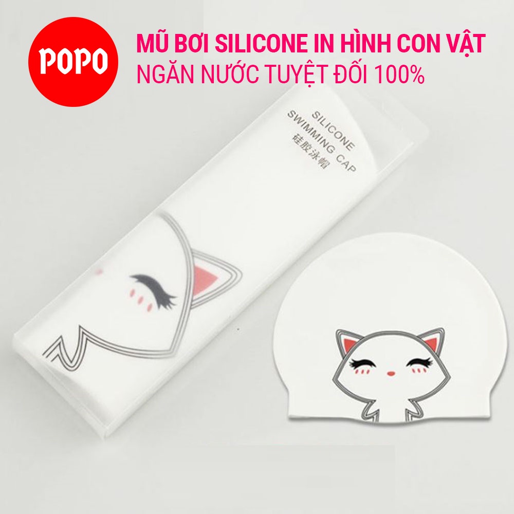 Mũ bơi người lớn, nón bơi người lớn silicone in hình cho nam nữ chống trơn trượt, ngăn nước SPORTY