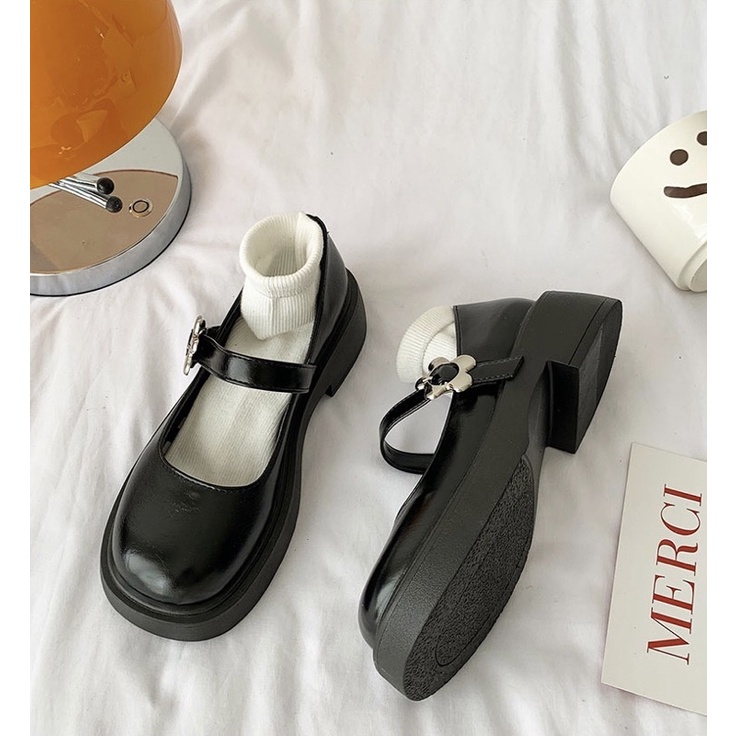 Giày búp bê có quai bông hoa Mary Jane tiểu thư đế 5cm dễ thương ulzzang Hàn Quốc Yannie Lolita