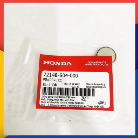 Pin Smartkey Honda Airblade, Vision , SH, SH mode, PCX, Yamaha Honda Chính Hãng Mã CR2032 Chữ Đỏ