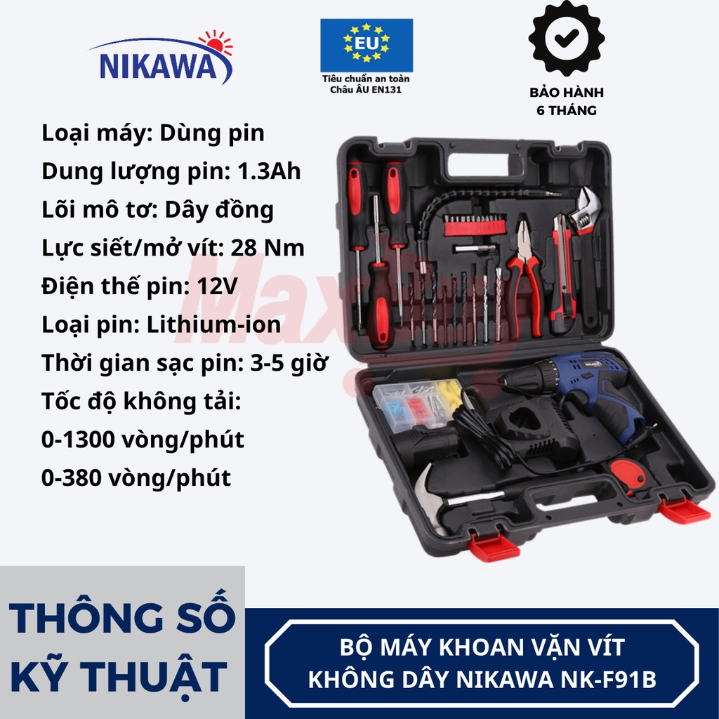 Bộ máy khoan vặn vít đa năng Nikawa 91 chi tiết khoan bê tông khoan gỗ nhập khẩu Nhật bảo hành 6 tháng giao hỏa tốc