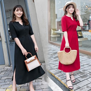 Đầm xòe cổ Tàu xẻ V cho người béo