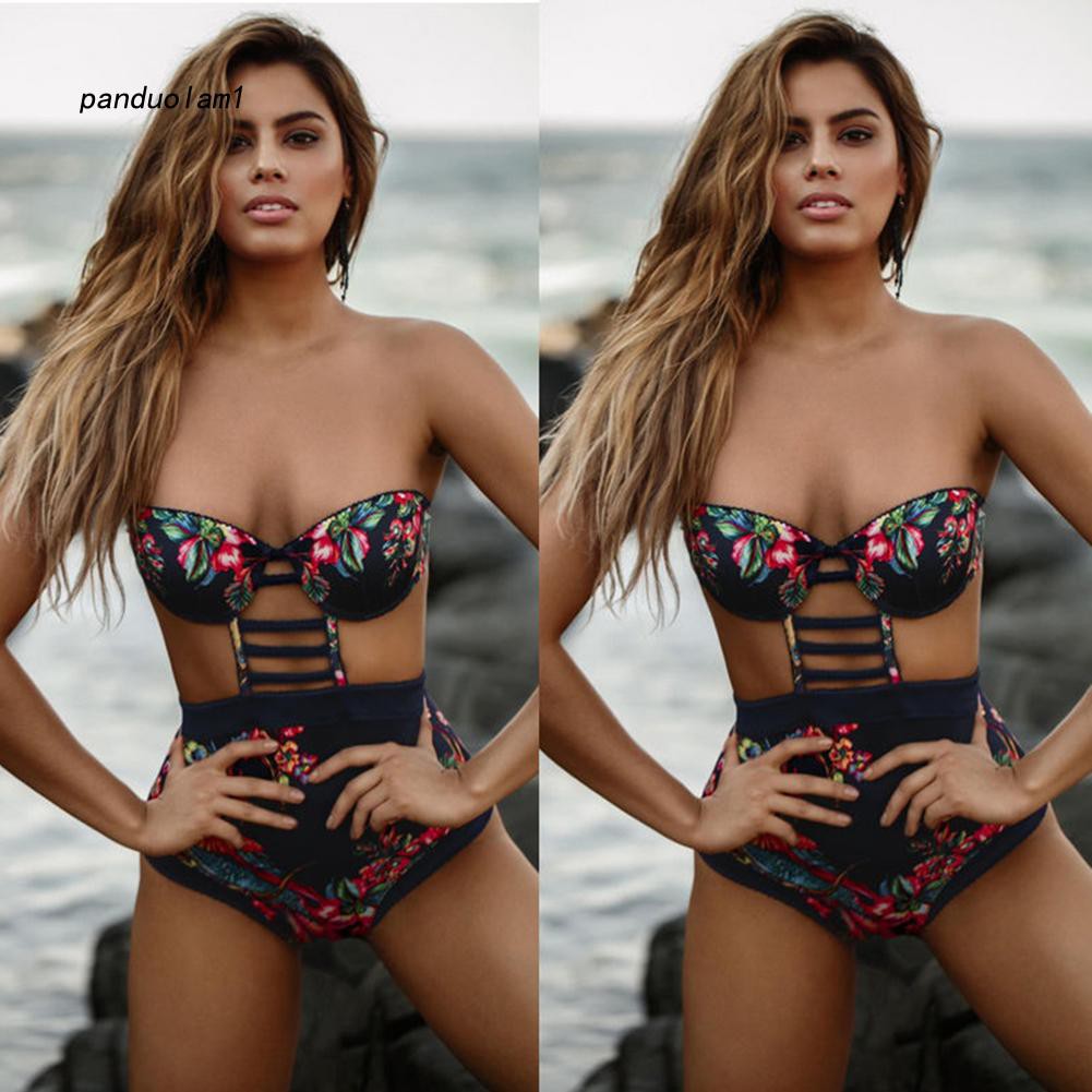 Set đồ bơi bikini 1 mảnh thiết kế không dây áo họa tiết chim hoa quyến rũ cho nữ | BigBuy360 - bigbuy360.vn