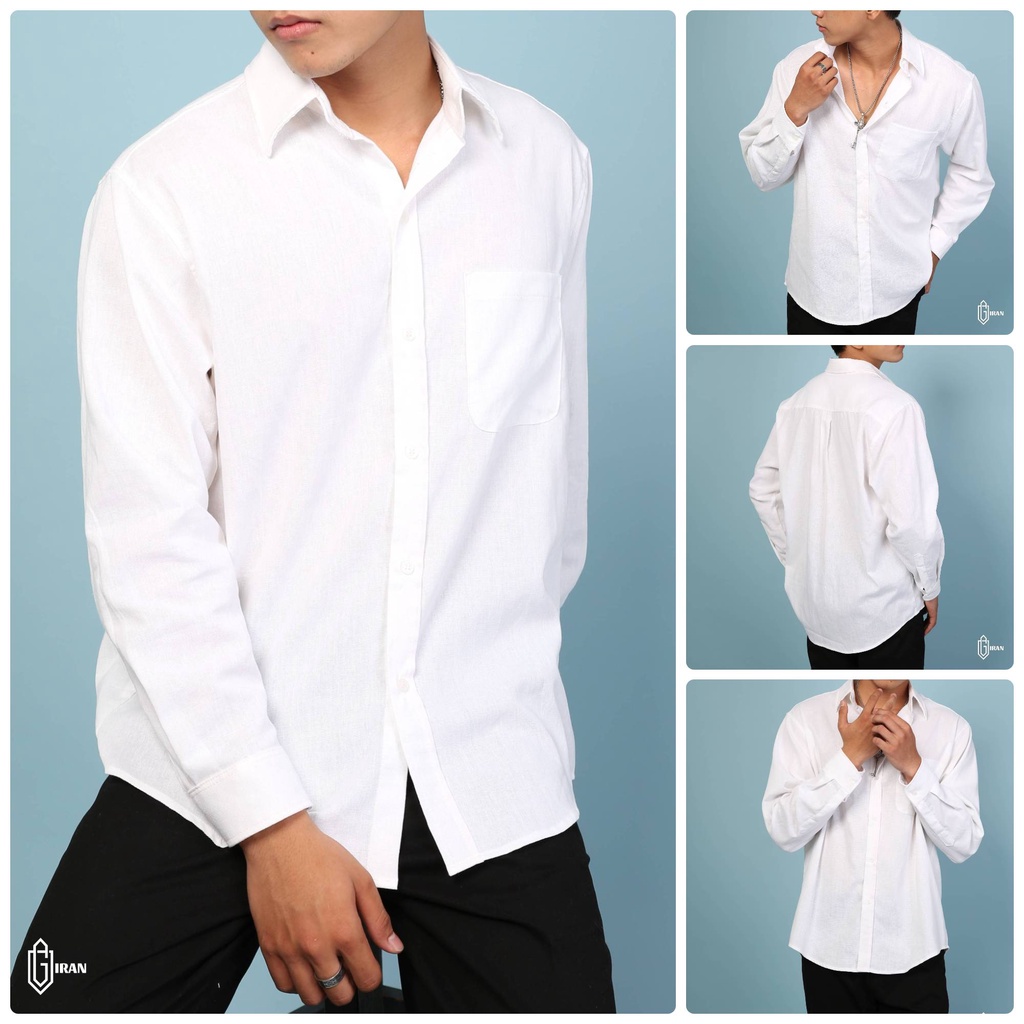 ÁO SƠ MI LINEN TRẮNG FORM RỘNG | GIRAN