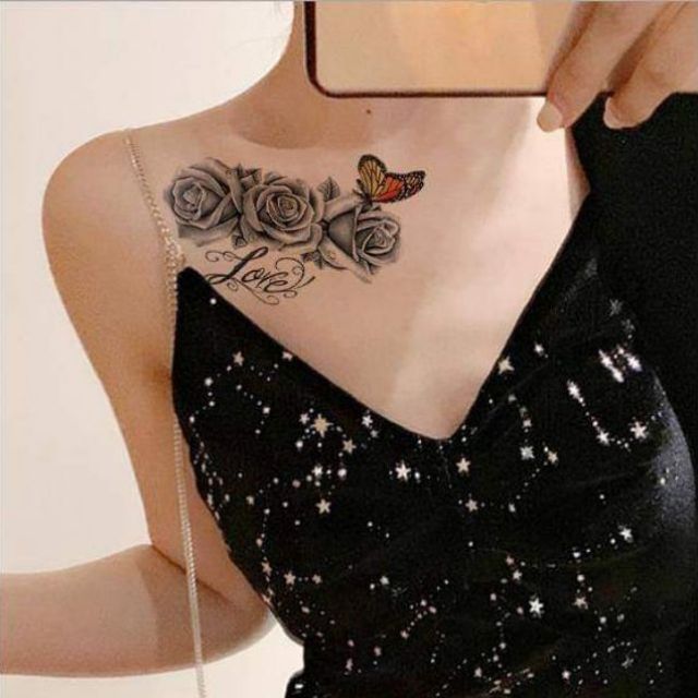 Hình xăm tatoo hoa hồng đen bí ẩn size vừa Tl043