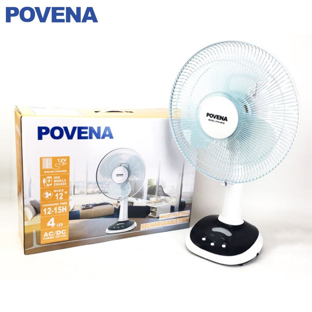Quạt Tích Điện POVENA PVN-5612 Công Suất 24W. Quạt Gió, Thiết Kế Nhỏ Gọn, Dạng Quạt Hướng Trục-Bảo Hành 12 Tháng