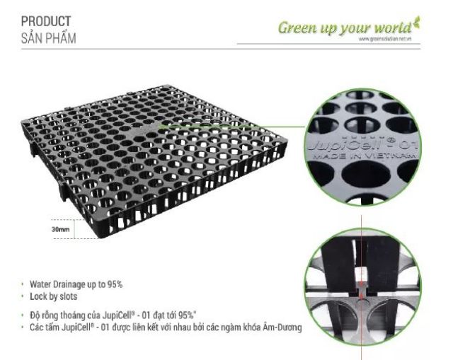 [1m2] VỈ THOÁT NƯỚC NGẦM JupiCell-01: Chuyên dùng thoát nước bồn cây trông, vườn trên mái.