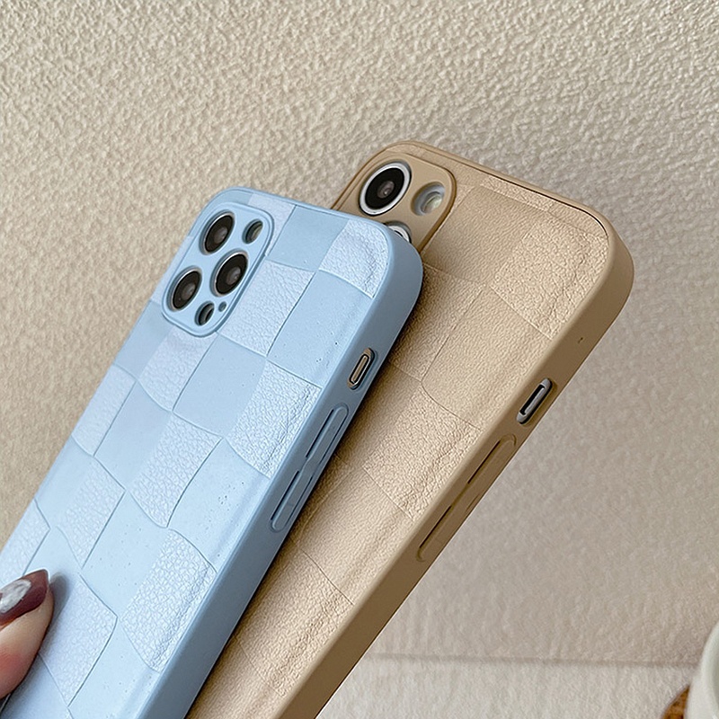 Ốp Điện Thoại Da Viền Silicon Dẻo Họa Tiết Kẻ Ô Đơn Giản Chống Sốc Cho iPhone 14 13 12 11 Pro Max XS XR X 8 7 Plus + SE 2020