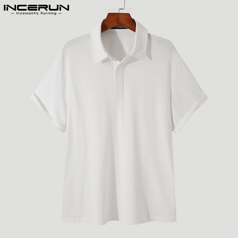 Áo thun polo INCERUN tay ngắn màu trơn 3 tùy chọn đơn giản cho nam