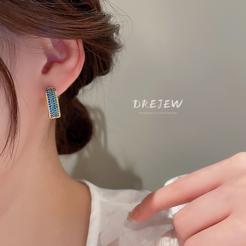 DREJEW Khuyên Tai Hình Học Đính Đá Zircon Cao Cấp Sang Trọng Phong Cách Hàn Quốc Cho Nữ