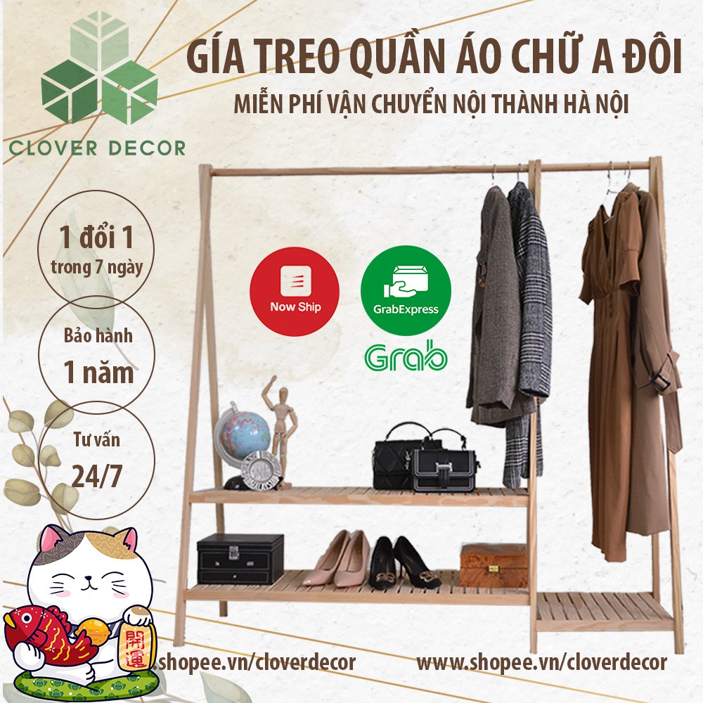 Kệ Treo Quần Áo Chữ A Đôi 2 Tầng Gỗ Thông – Kệ Đa Năng- Clover Decor - Phong cách Hàn Quốc