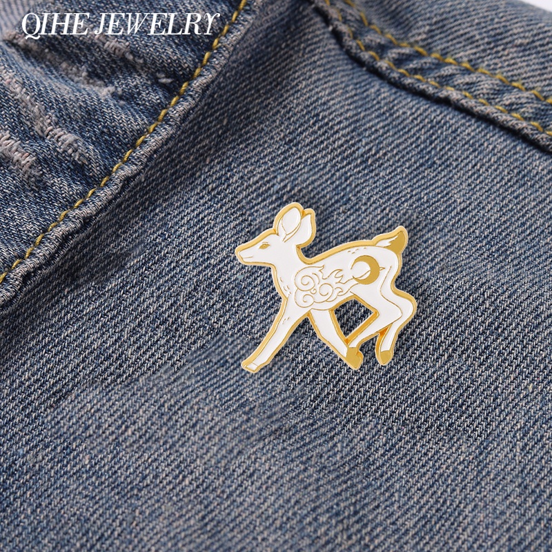 Ghim cài áo QIHE JEWELRY hình chú nai hoạt hình thích hợp làm quà tặng