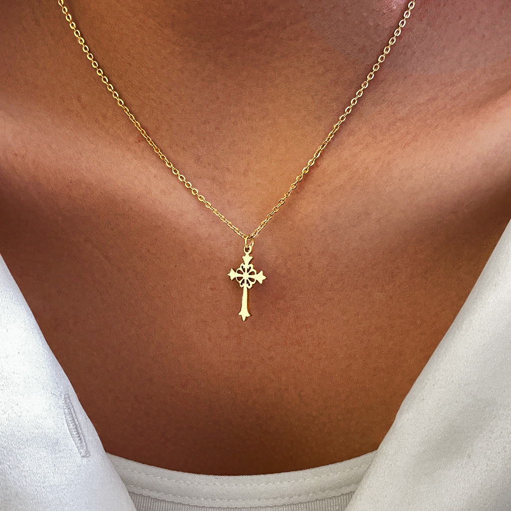 Vòng Cổ Choker Mặt Hình Thánh Giá Bằng Thép Không Gỉ Phong Cách Cổ Điển Thời Trang Cho Nữ