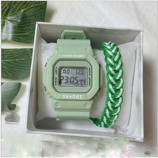 Đồng Hồ Nữ Shhors Xanh Matcha Thể Thao Dây Cao Su Siêu Bền