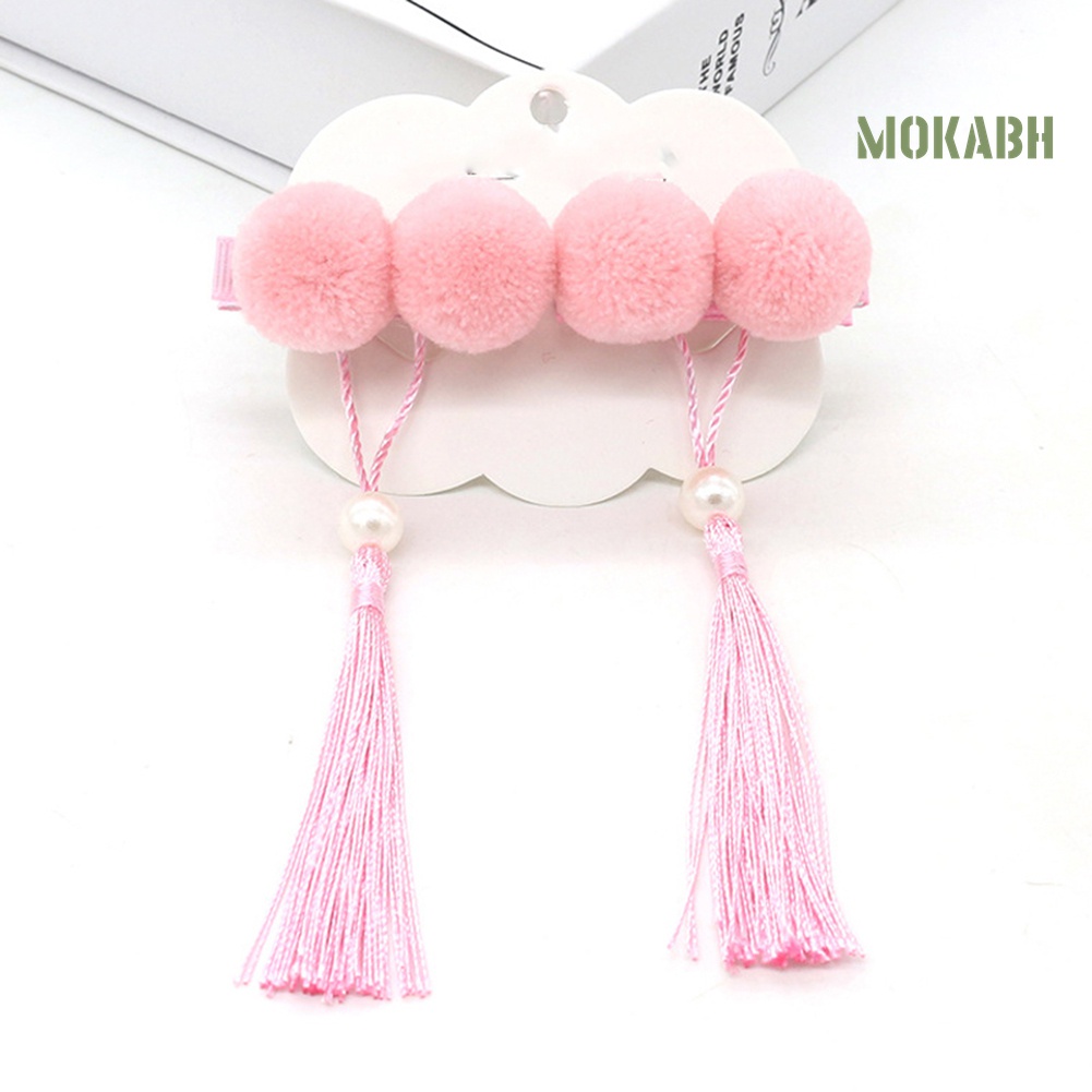 1 Cặp Kẹp Tóc Tua Rua Đính Bóng Lông Phong Cách Trung Hoa Cho Bé Gái