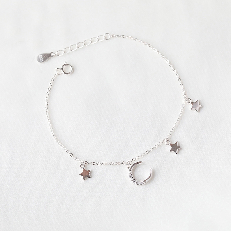 Vòng tay nữ hình mặt trăng ngôi sao mạ bạc thời trang Silver Chain Bracelets Moon Star Pendant Bracelet Women Fashion Jewelry | BigBuy360 - bigbuy360.vn