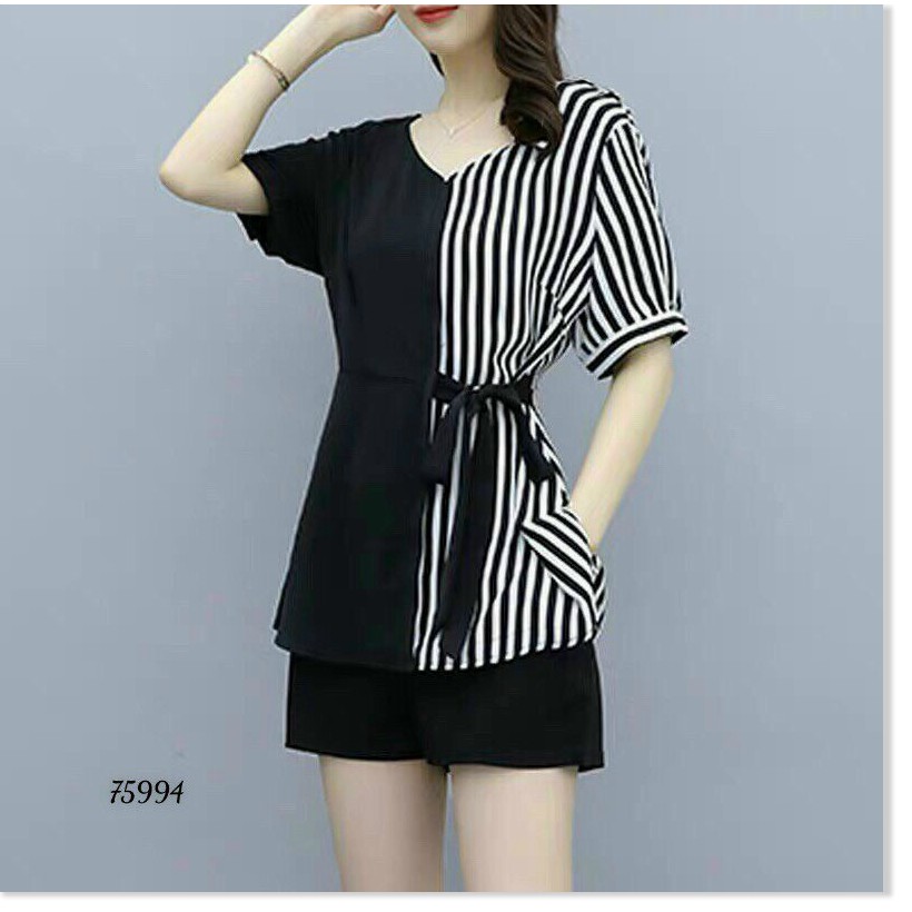 SET UMI KÈM ĐAY CỘT ÁO KẺ SỌC,QUẦN NGẮN XINH XẮN THỜI TRANG MỚI KME