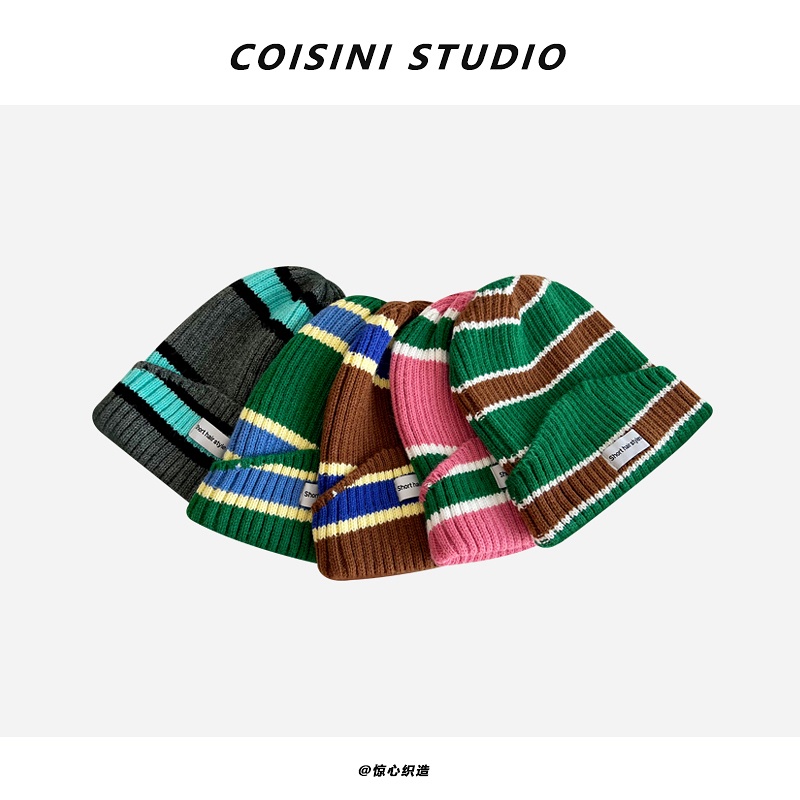 Mũ Len Họa Tiết Kẻ Sọc Thời Trang Hàn Quốc Dễ Phối Đồ Cho Nam Nữ