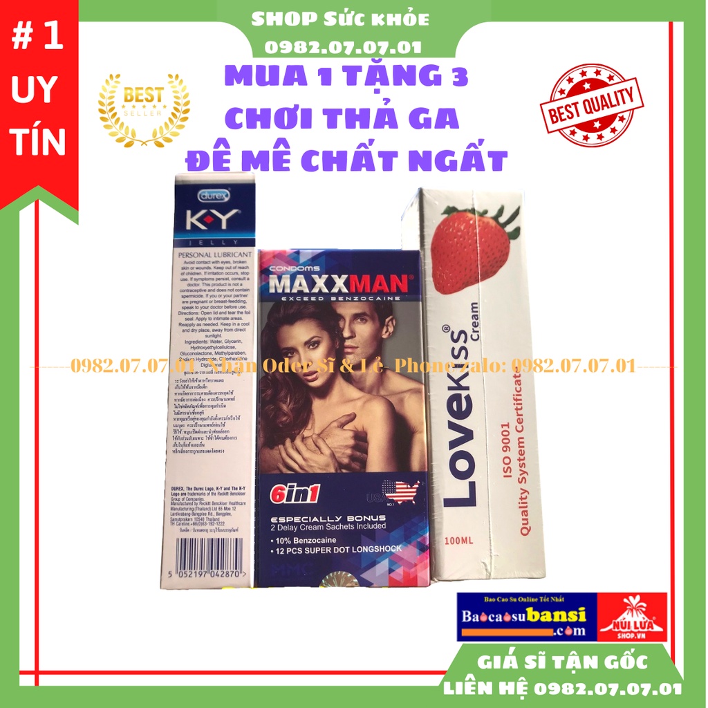 [MUA 1 TẶNG 3] BAO CAO SU GAI CAO CẤP MAXXMAN 12 CÁI PLUS + 1 GEL LOVEKIS 100ML + 1 GEL DUREX KY 50 G