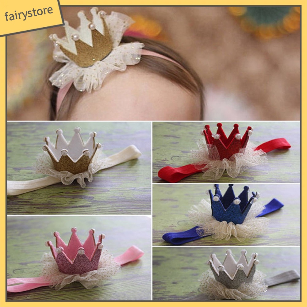 Băng Đô Vương Miện Phối Ren Đáng Yêu Cho Bé Gái