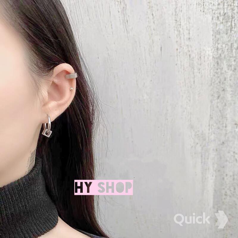 khuyên tai titan ô vuông khối nam nữ cá tính không dị ứng không gỉ siêu bền UNISEX BTS