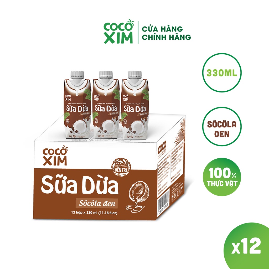 Sữa dừa đóng hộp Cocoxim Chocolate dung tích 330ml/Hộp (Combo 3/Combo 6/Thùng 12)