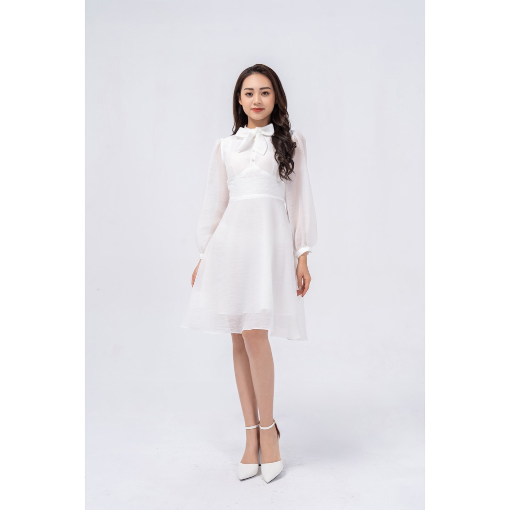 Đầm tơ cổ nơ YODY vải lụa siêu xinh-VDN4098 | BigBuy360 - bigbuy360.vn