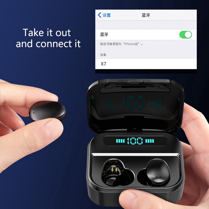 Tai Nghe Bluetooth 5.0 Không Dây X7 Tws Chống Nước Có Micro Và Phụ Kiện