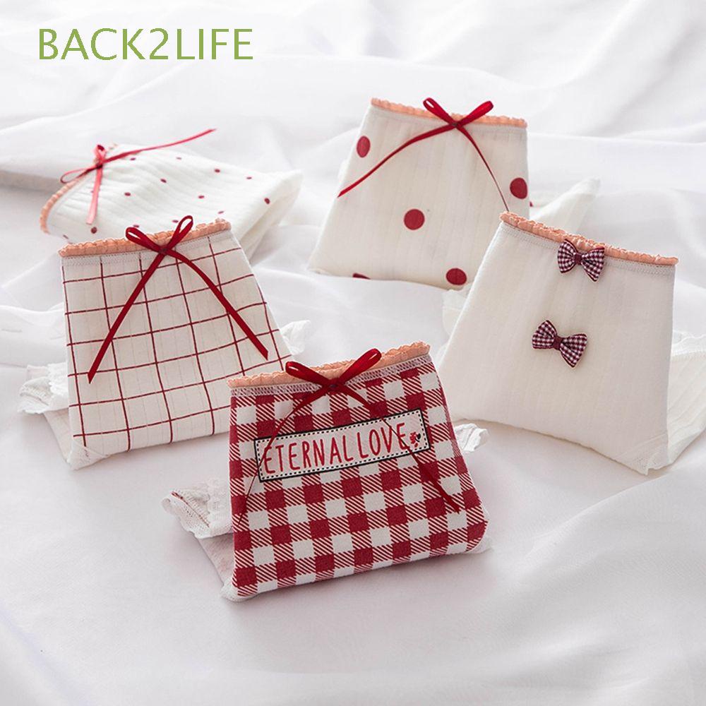 Quần lót cotton mềm phối ren thoáng khí in họa tiết chấm bi ngọt ngào cho nữ BACK2LIFE