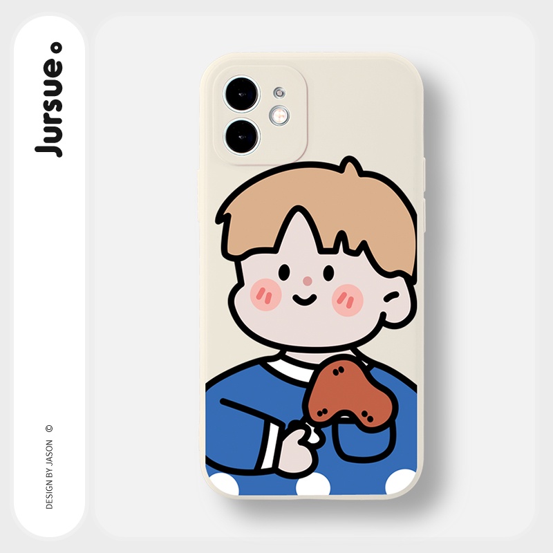 Ốp lưng JURSUE hoạt hình cặp đôi dễ thương đẹp cho iPhone 13 12 11 Pro Max SE 2020 X XR XS ip 8 7 6 6S Plus kute Y306