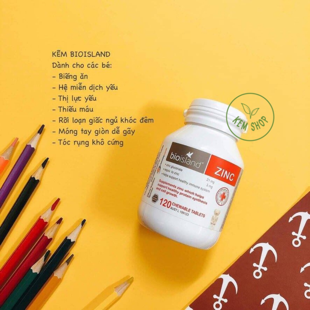 [Cam kết chuẩn Auth] Viên bổ sung kẽm Zinc Bioisland 120 viên cho bé từ 1 tuổi - xuất xứ Úc, Giúp bé ăn ngon ngủ sâu