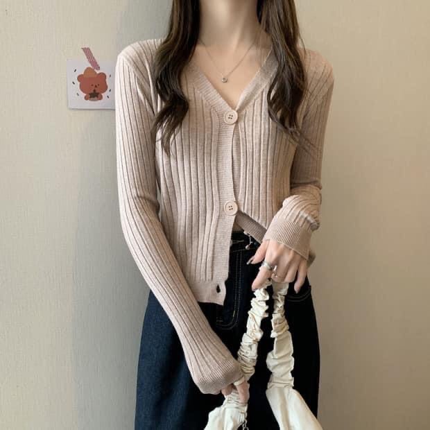 [Ảnh thật] Áo len tăm mỏng dài tay cài cúc ulzzang - Áo khoác cadigan len mỏng quảng châu