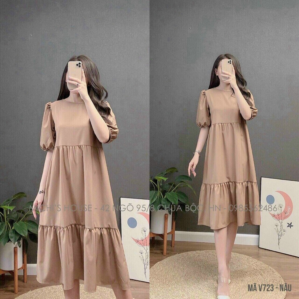 Đầm bầu công sở♥️FREESHIP♥️váy bầu thiết kế cực xinh, tay phồng, chất lụa thoáng mát