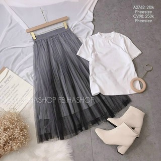 Chân váy công chúa ombre dài chất voan 2 lớp xếp li lưng thun co giãn