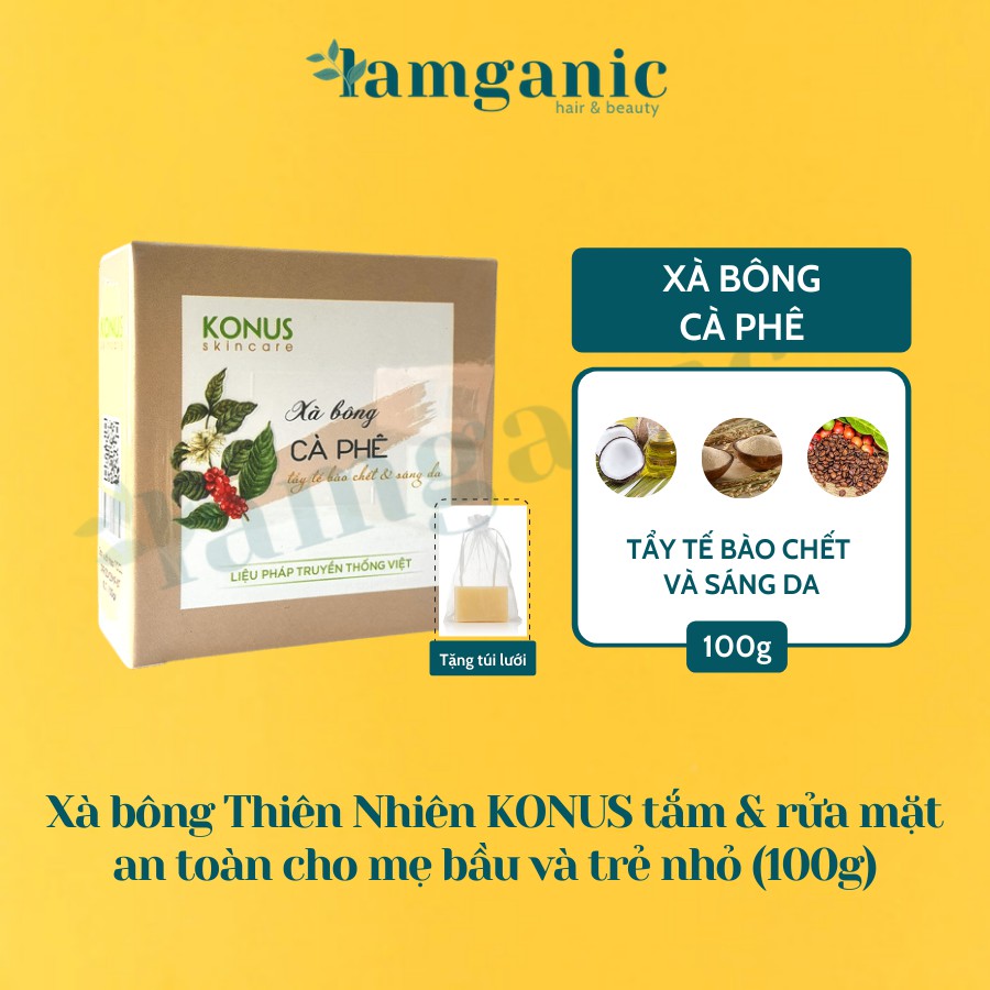 Xà bông thiên nhiên KONUS - Chiết xuất từ dầu dừa và nước tro dừa, làm sạch da, dưỡng ẩm, giúp da mềm mại