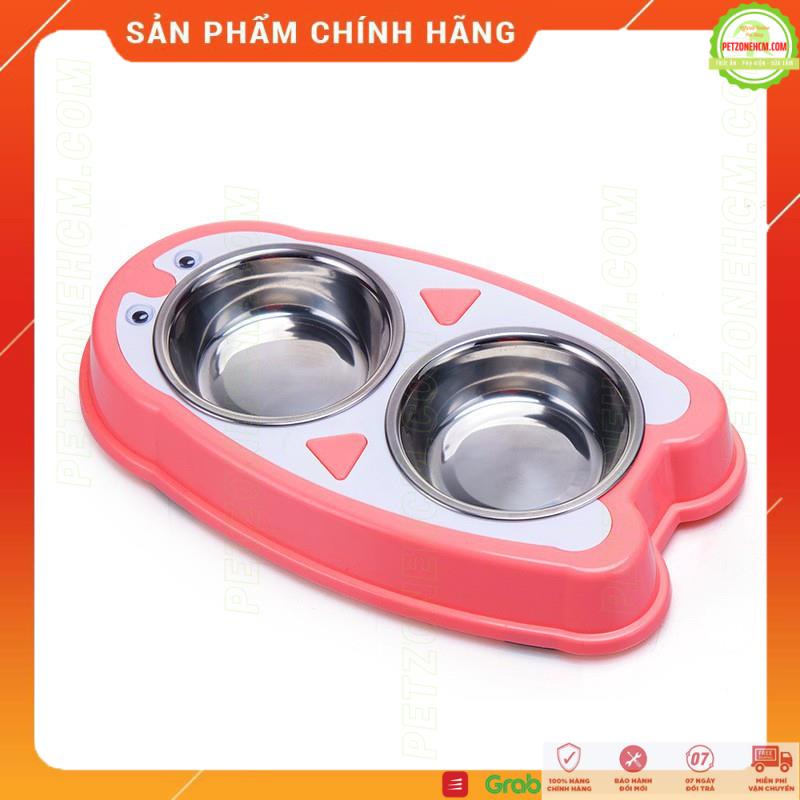 Chén ăn đôi cho chó mèo ️ FREESHIP ️ The Penguin Dog Bowl | vỏ nhựa chén inox | có đệm cao su chống trượt