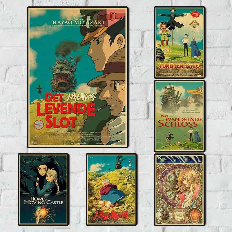 Poster Phim Hoạt Hình Howl 'S Moving Castle Miyazaki Hayao Phong Cách Retro