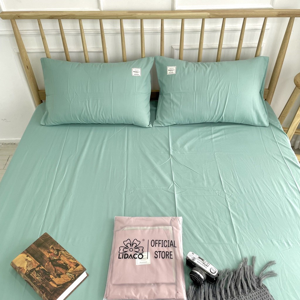 Bộ ga giường cotton tici LIDACO drap giường trơn 15 màu lựa đủ mọi size nệm
