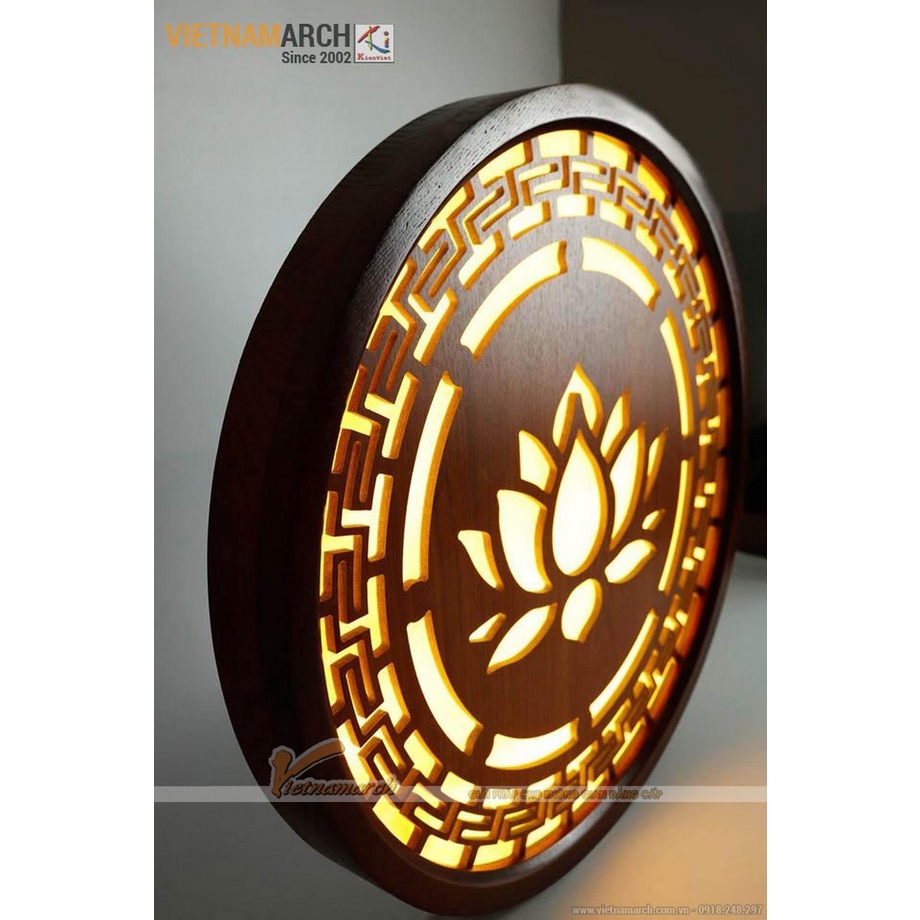 Đèn gỗ hoa sen đường kính 61cm treo sau bàn thờ