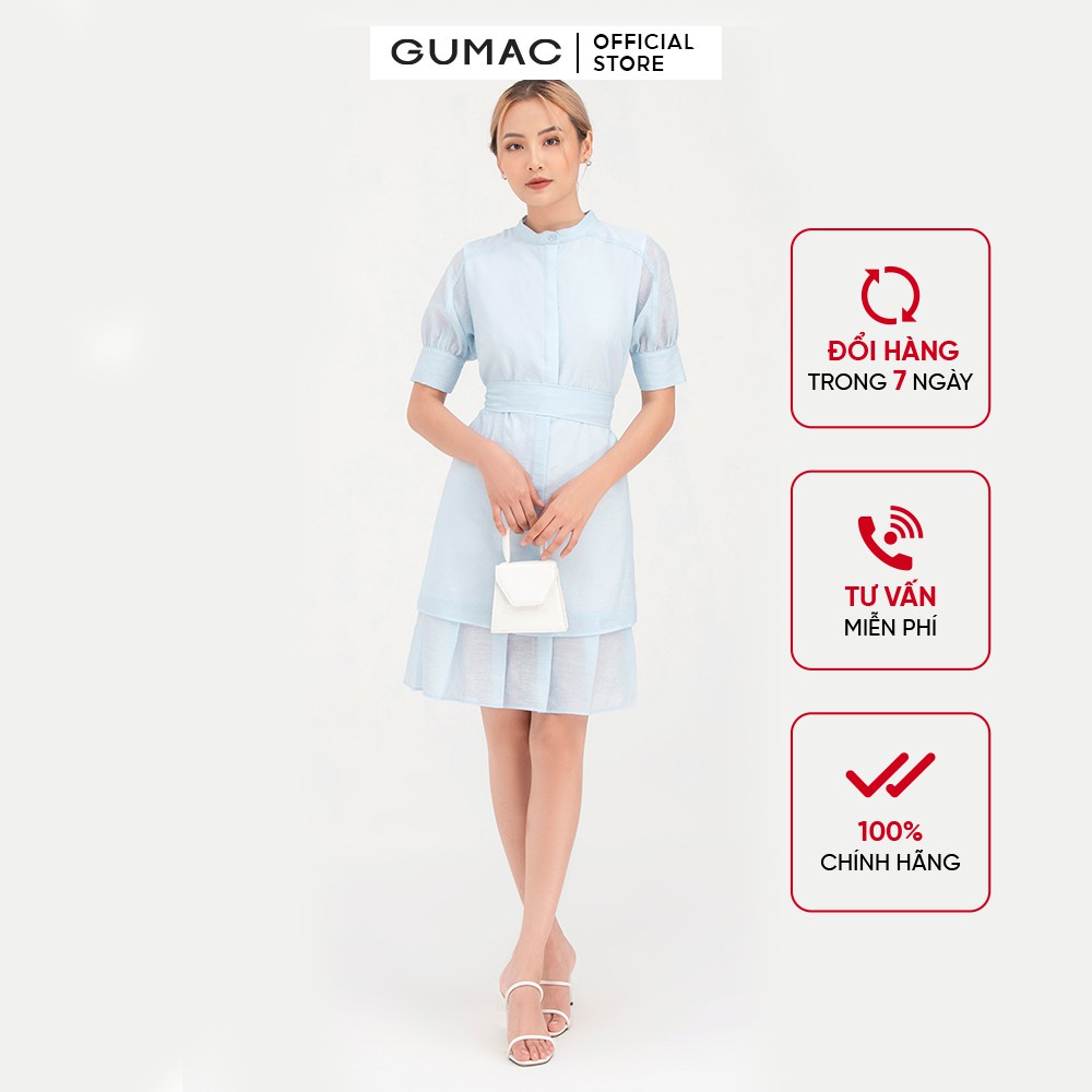 Đầm nữ GUMAC thiết kế sơ mi phối đai eo cá tính GUMAC DB747
