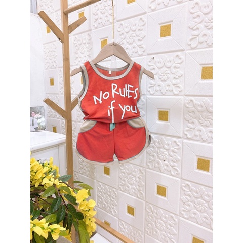 Đồ bộ quần áo ba lỗ cho bé vải cotton đũi chạy viền quần AM557