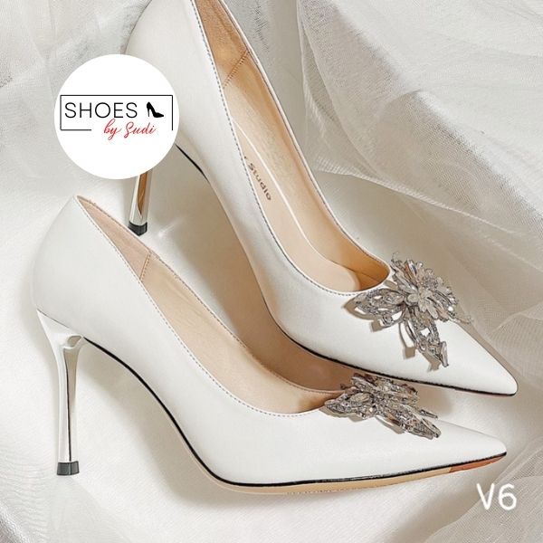 Giày cao gót 9 phân bít mũi đính đá hình bướm - một đôi cao gót cực sang chảnh cuốn hút - SUDI SHOES- V6 BEA