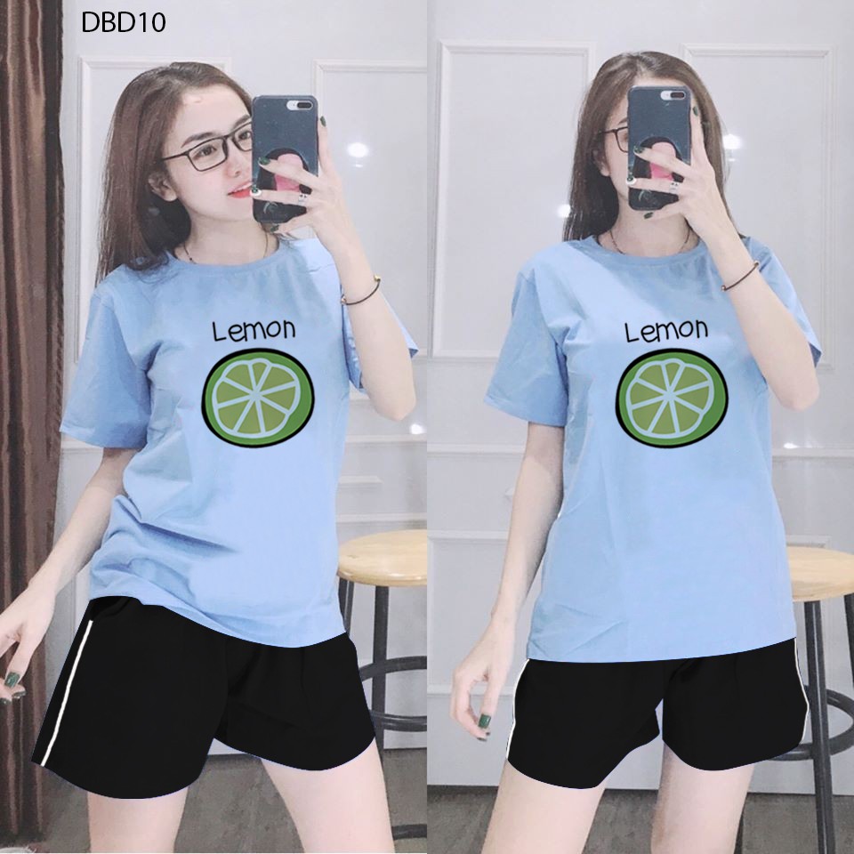 [ MÃU ĐẸP] Đồ bộ mặc nhà cao cấp quần 1 sọc áo in hình lát chanh cực đẹp - DBD10