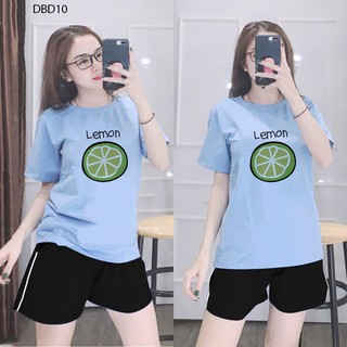 Đồ bộ mặc nhà cao cấp quần 1 sọc áo in hình lát chanh cực đẹp - DBD10