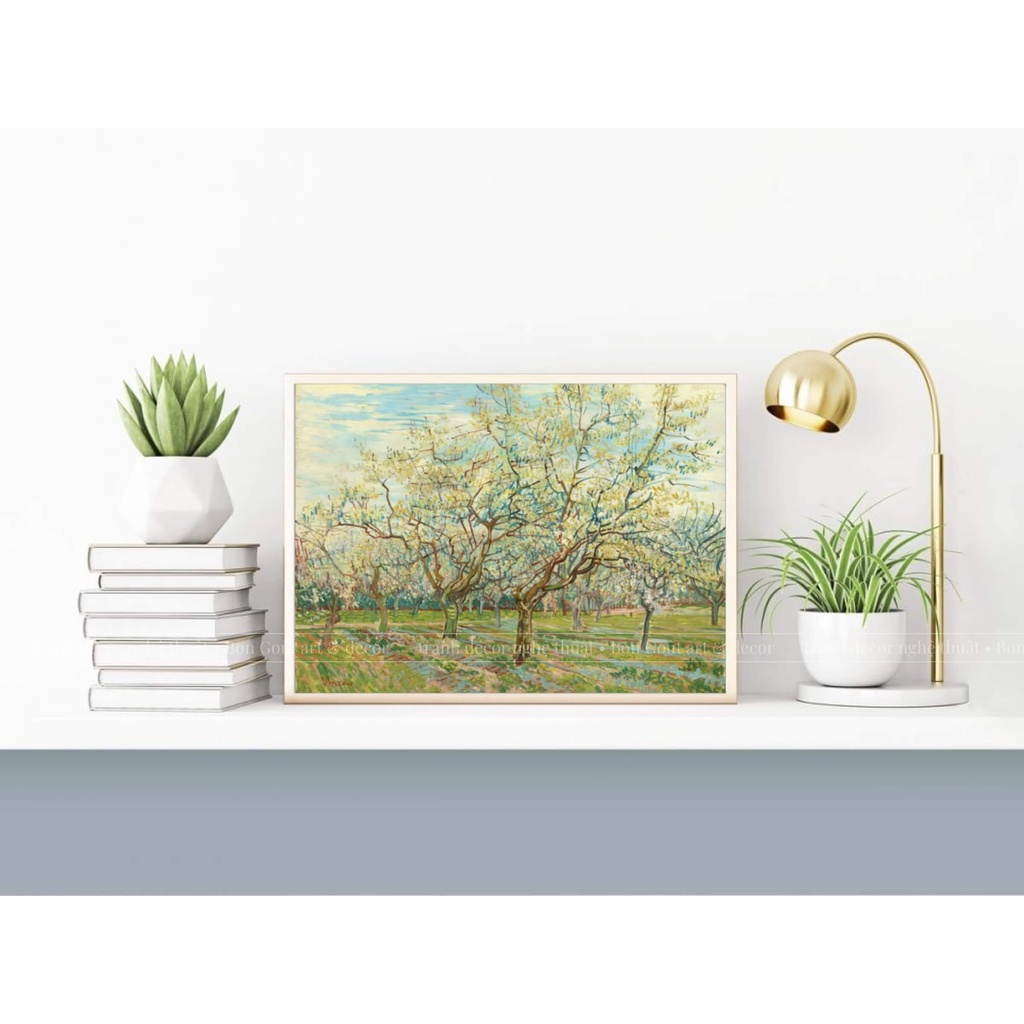 Tranh canvas 💜 NGHỆ THUẬT SIÊU ĐẸP 💜 treo tường Van Gogh - CÂY HOA TRẮNG - decor trang trí phòng