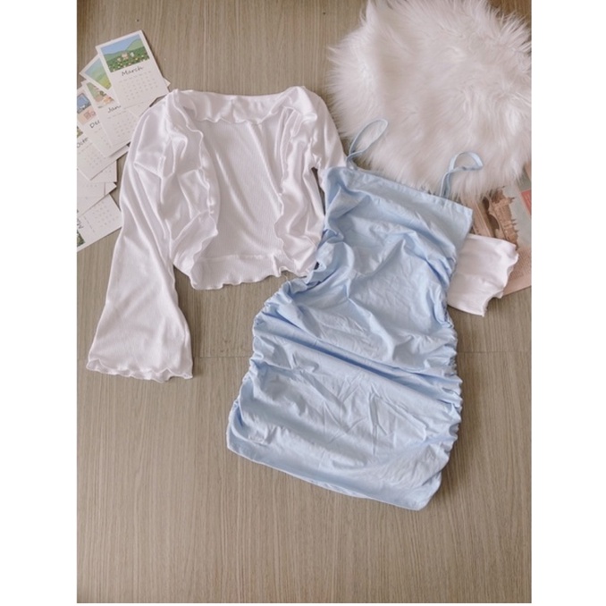 Sét váy nữ 2 dây dáng ôm body sang chảnh kèm áo khoác ngoài from ngắn siêu xinh thời trang nữ cho nàng dự tiệc, dạo phố | BigBuy360 - bigbuy360.vn