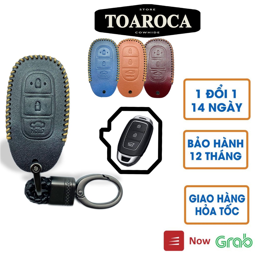 Bao Da Chìa Khóa Ô Tô Smartkey Huyndai 3 nút Accent 18-20, Santafe 19-20, Kona Da Bò Thật Cao Cấp Handmade Toaroca