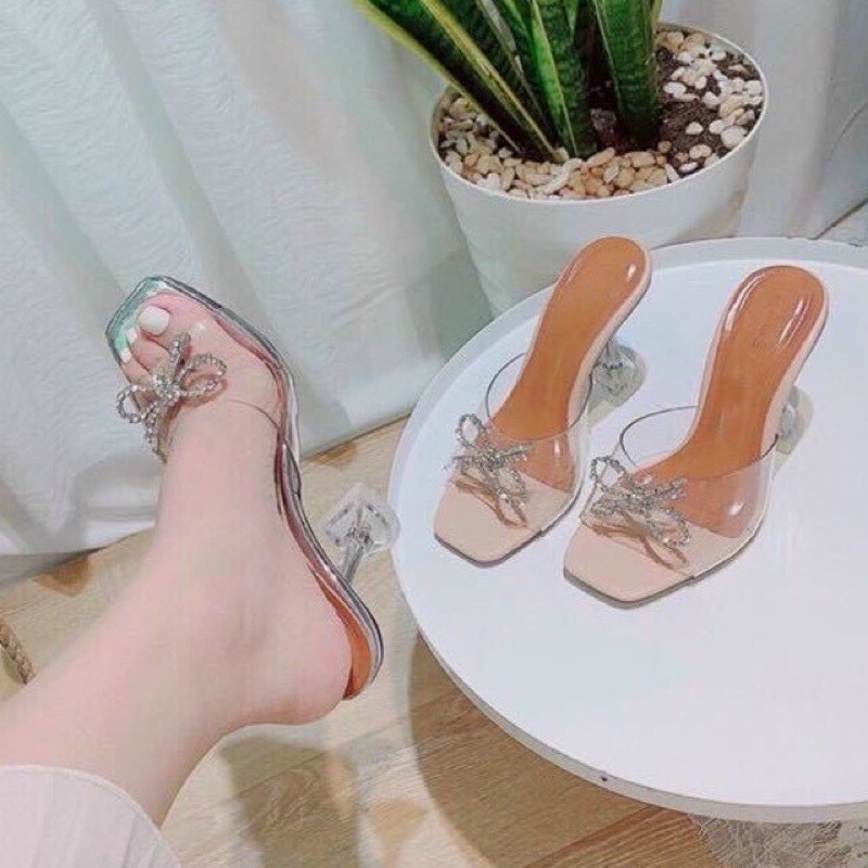 Guốc trong mica nơ gót Y 7 phân thời trang