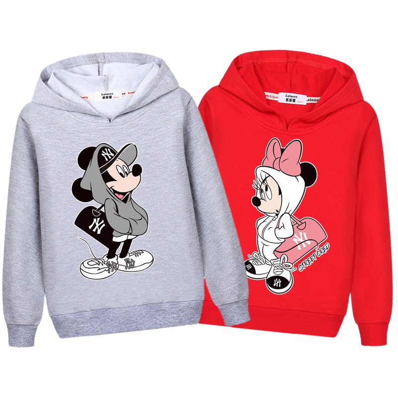Áo Khoác Chui Đầu Tay Dài In Hình Chuột Mickey Minnie Thời Trang Dành Cho Bé Trai Gái