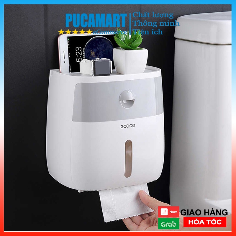 Hộp Đựng Giấy Vệ Sinh, Kệ Để Đồ Nhà Tắm Đa Năng Cao Cấp 2 Tầng Dán Tường ECOCO - PucaMart